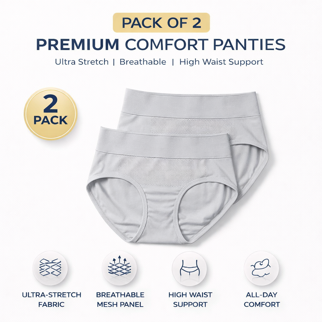 High-Waisted Tummy Support Underwear ( Grey ) Pack Of 2