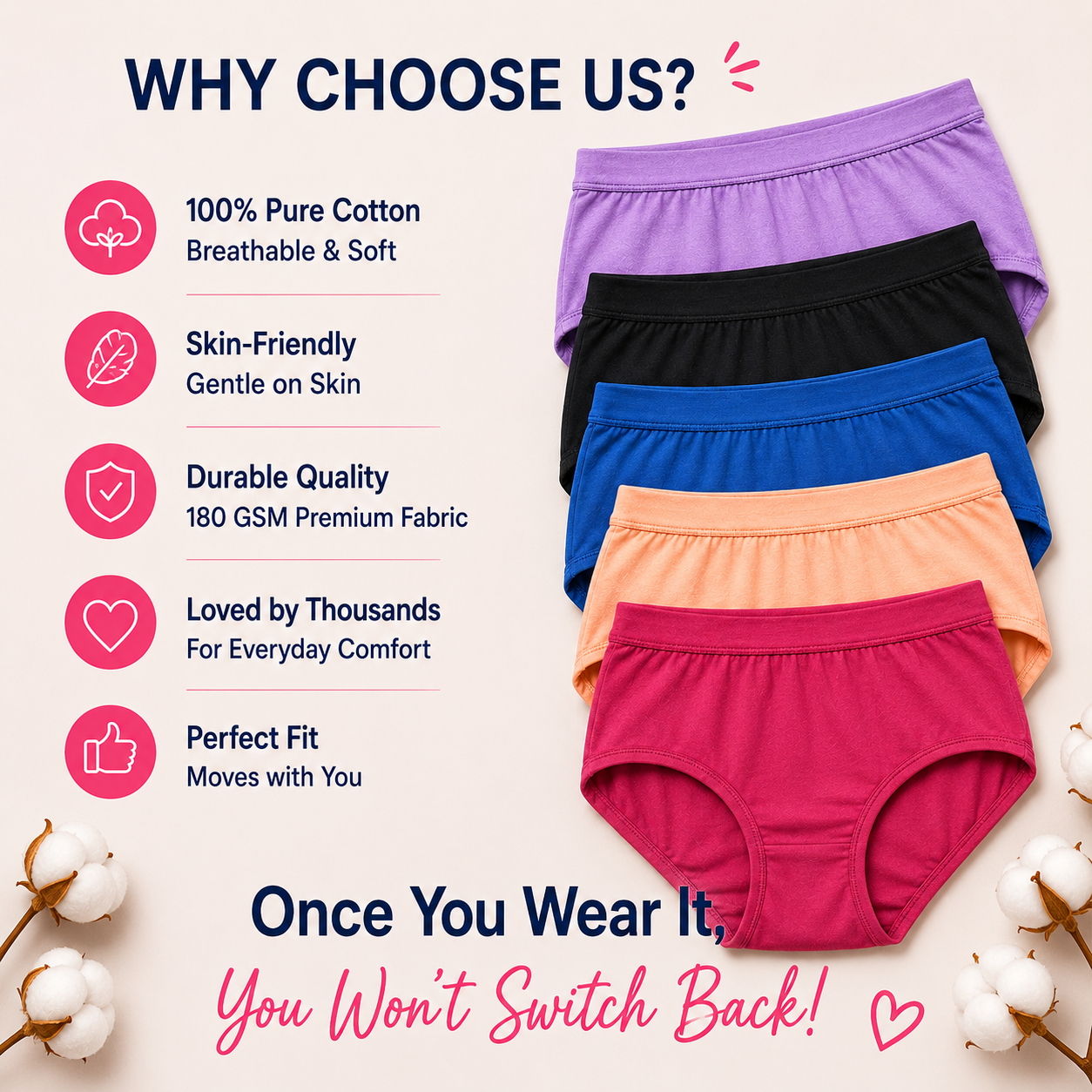 Premium Cotton Panty ( Pack of 5)