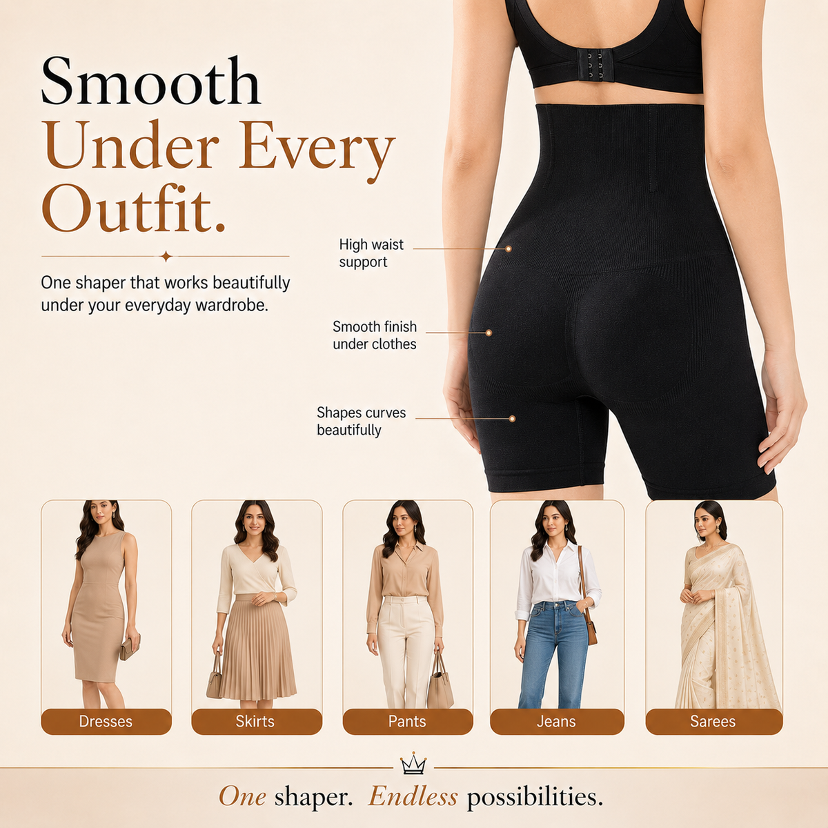 Women’s Tummy Control Thigh Slimming Seamless Body Shaper Shorts ( Pack Of 2 )