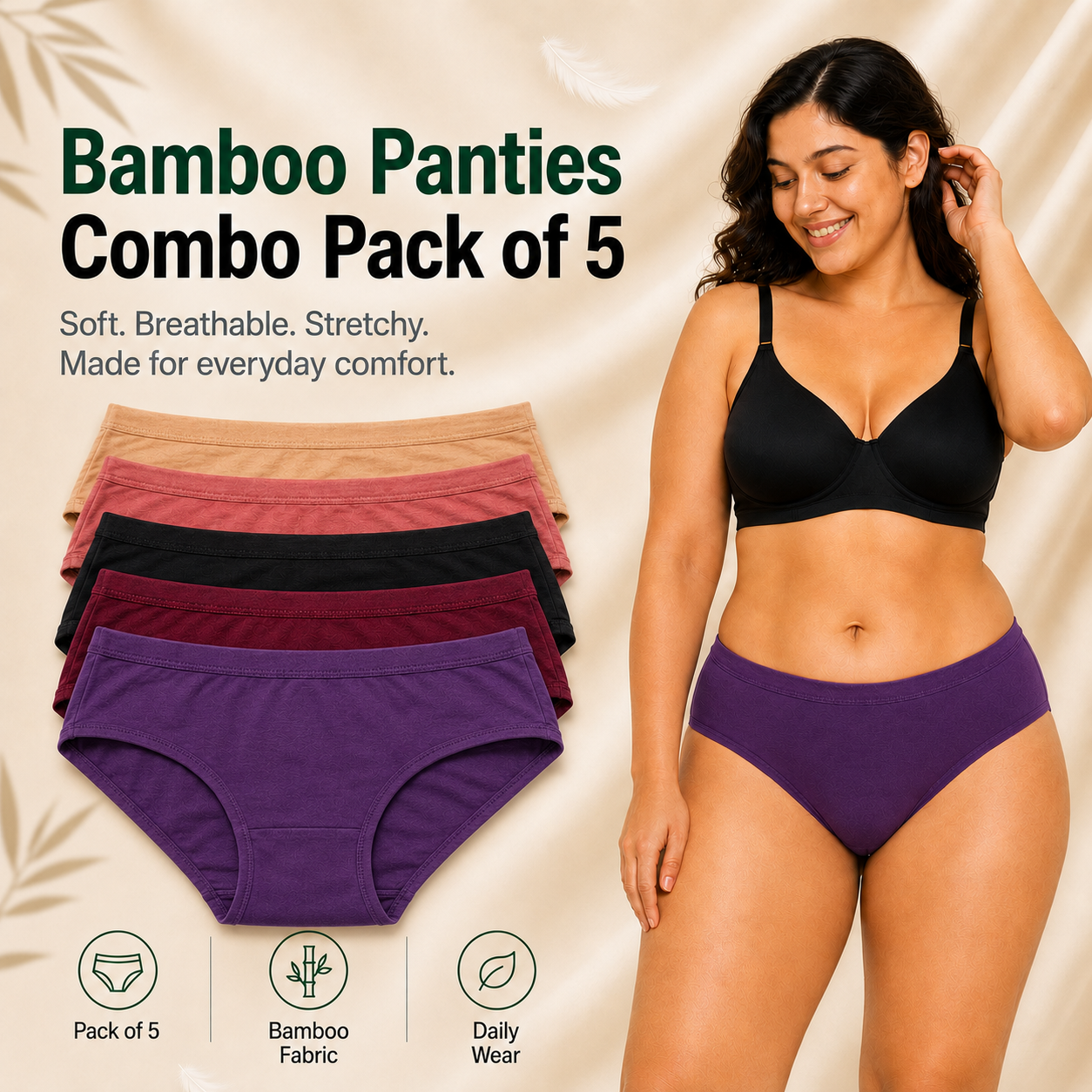 Pack Of 5 - Everyday Bamboo Panties For Womens