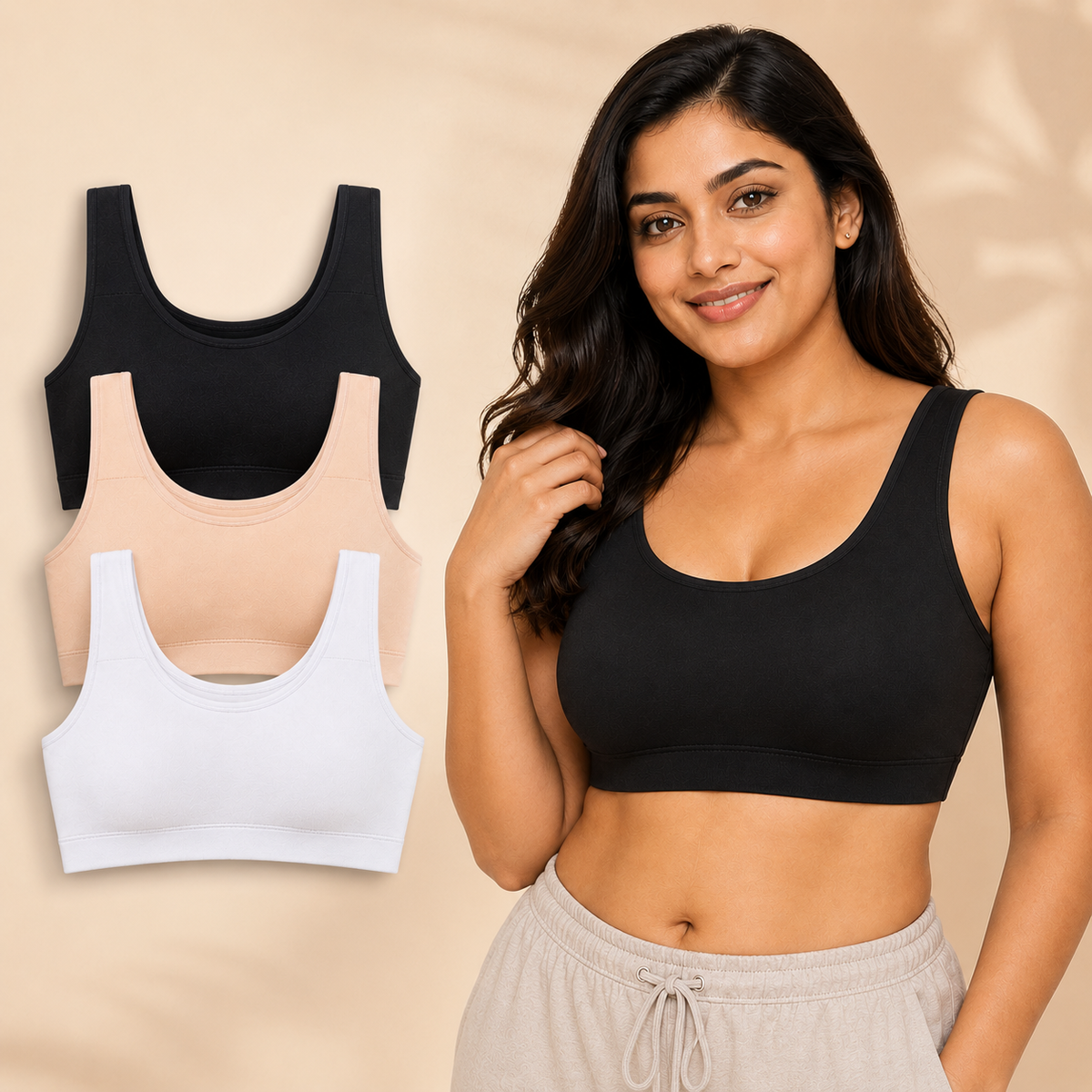 Everyday Comfort Bra with Removable Cups – Wire-Free Pack of 3
