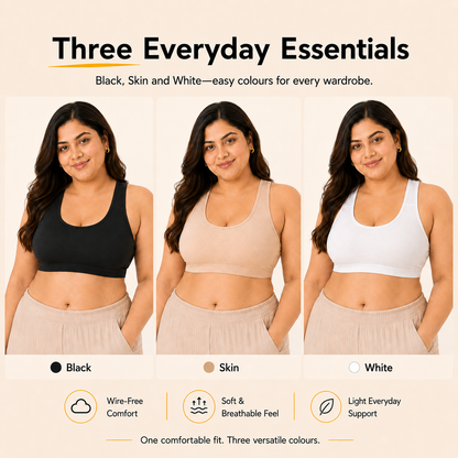 Pure Comfort Racerback Bra with Removable Cups – Pack of 3