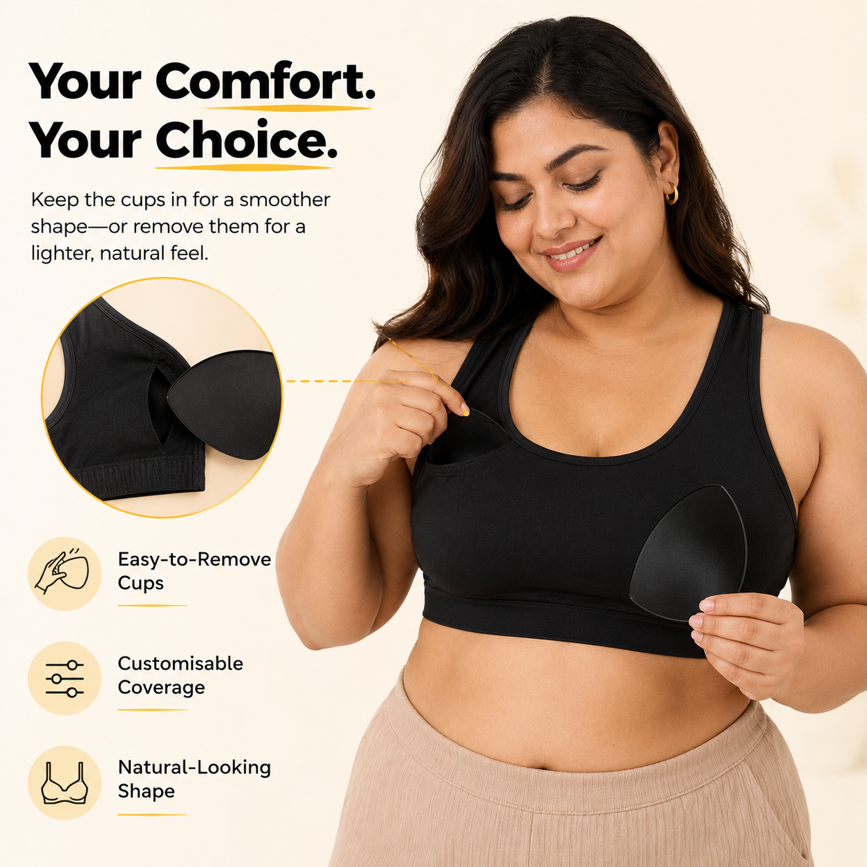 Pure Comfort Racerback Bra with Removable Cups – Pack of 3