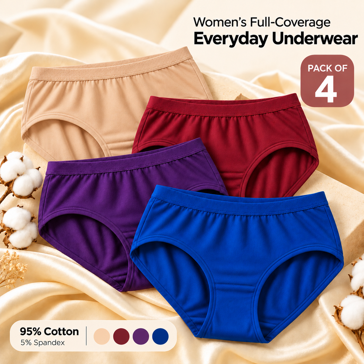 Cool & Comfee Women's Full-Coverage Everyday Underwear – Pack of 4