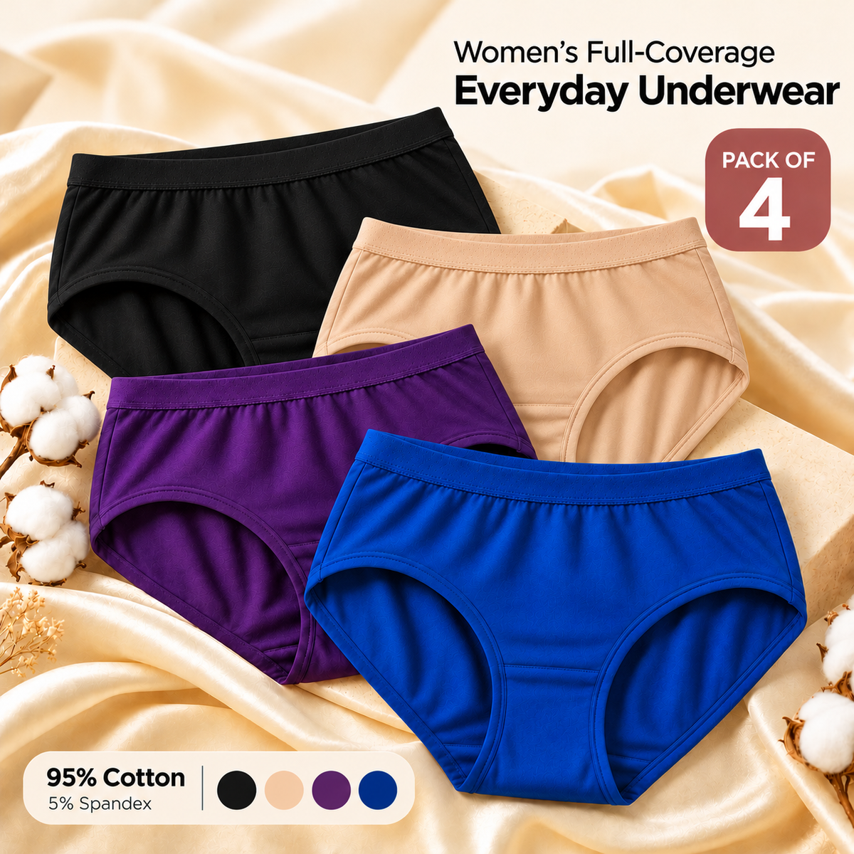 Cool & Comfee Women's Full-Coverage Everyday Underwear – Pack of 4