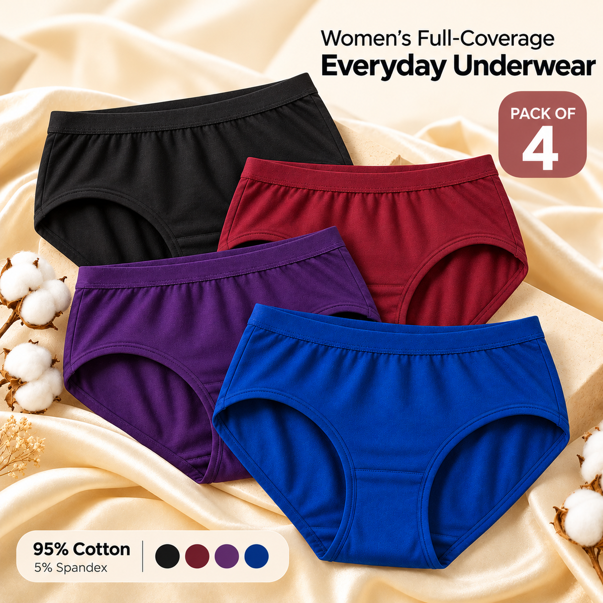 Cool & Comfee Women's Full-Coverage Everyday Underwear – Pack of 4