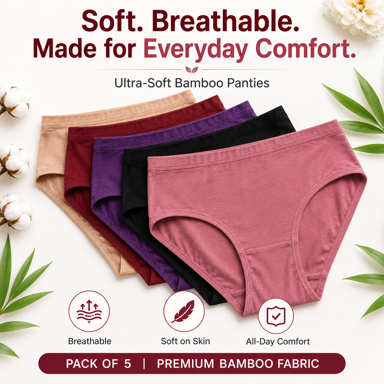 Pack Of 5 - Everyday Bamboo Panties