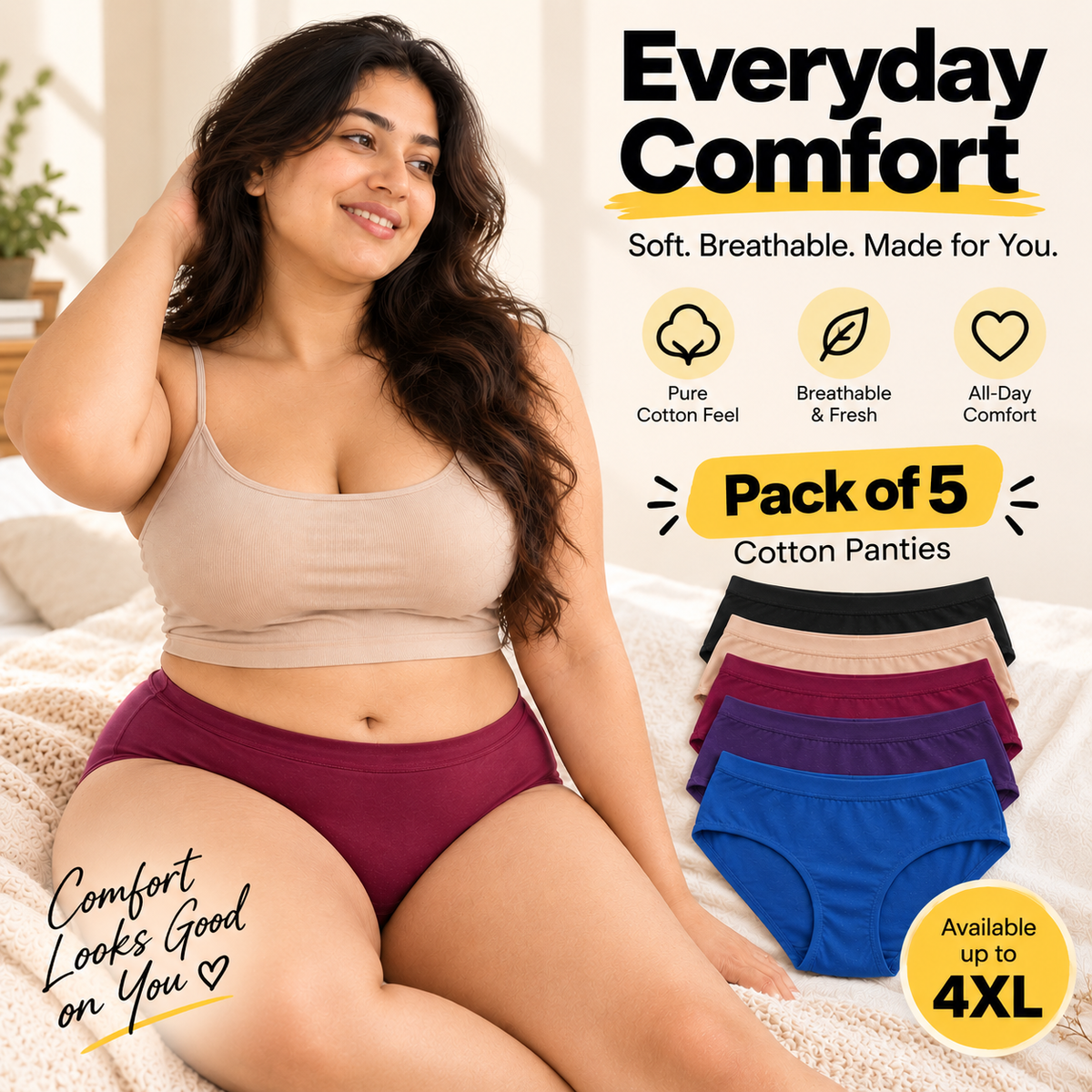 WOMENS Everyday Comfort Cotton Panties – Pack of 5