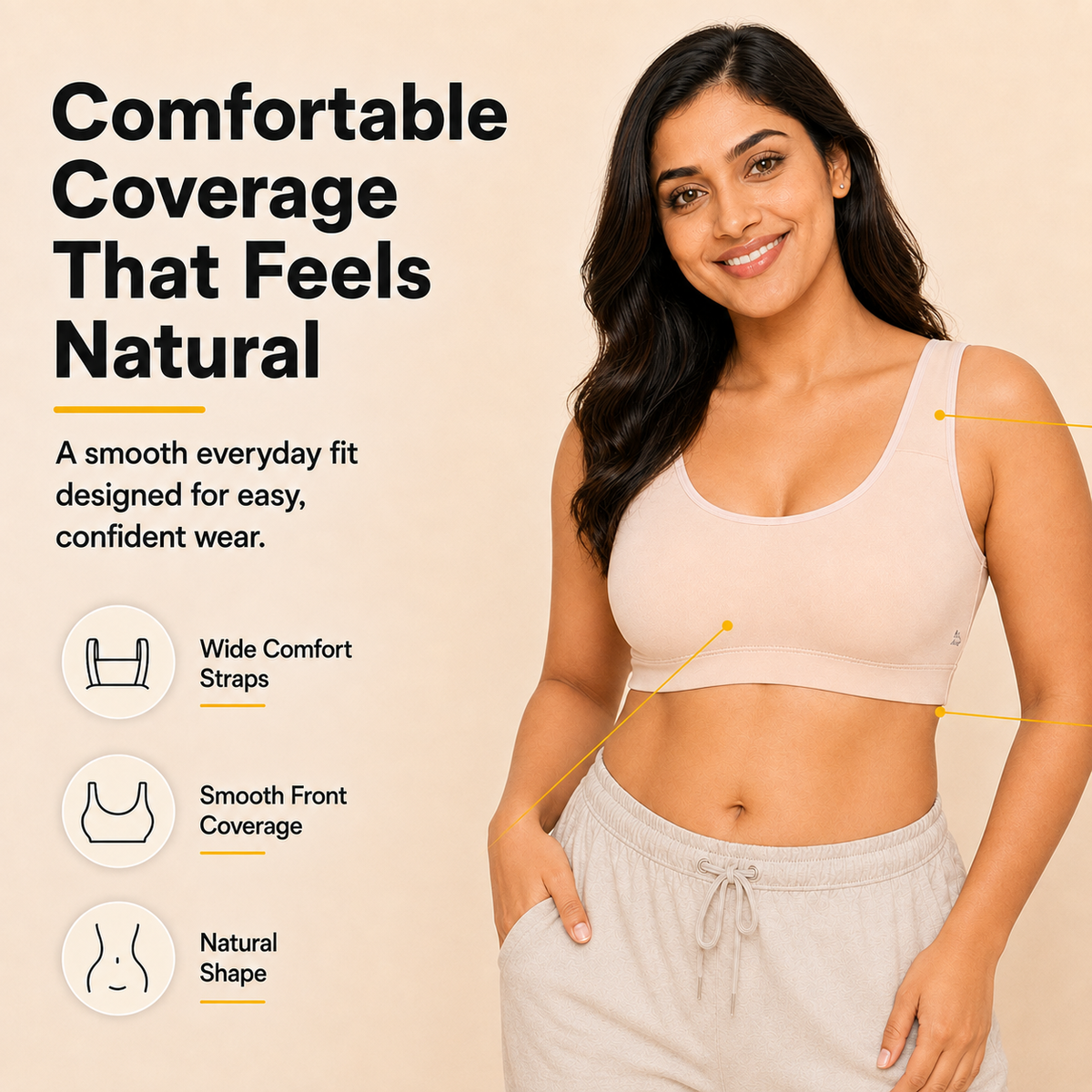 Everyday Comfort Bra with Removable Cups – Wire-Free Pack of 3