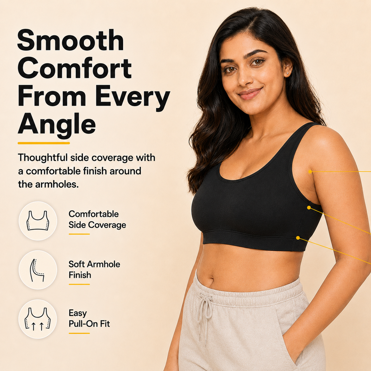Everyday Comfort Bra with Removable Cups – Wire-Free Pack of 3