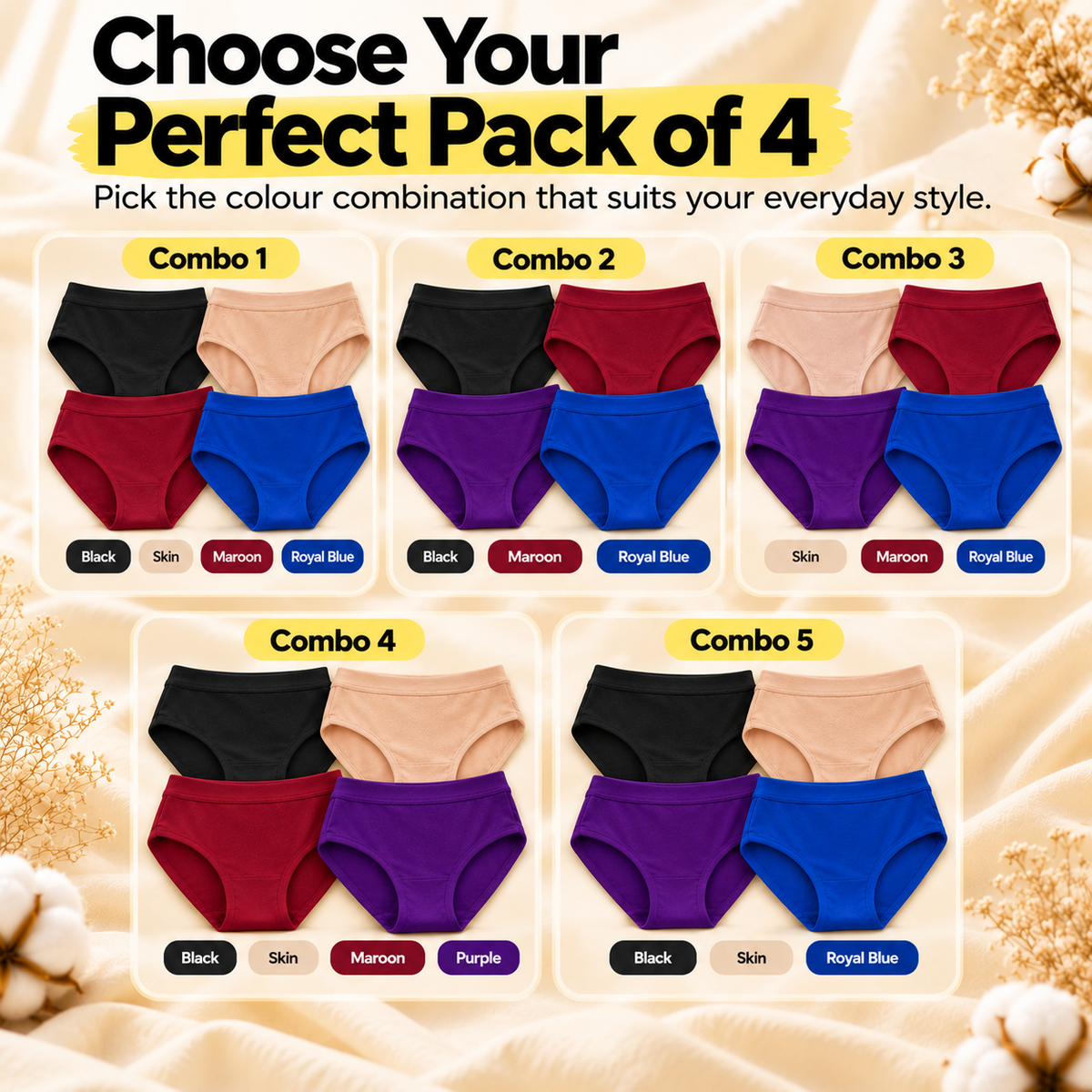 Cool & Comfee Women's Full-Coverage Everyday Underwear – Pack of 4