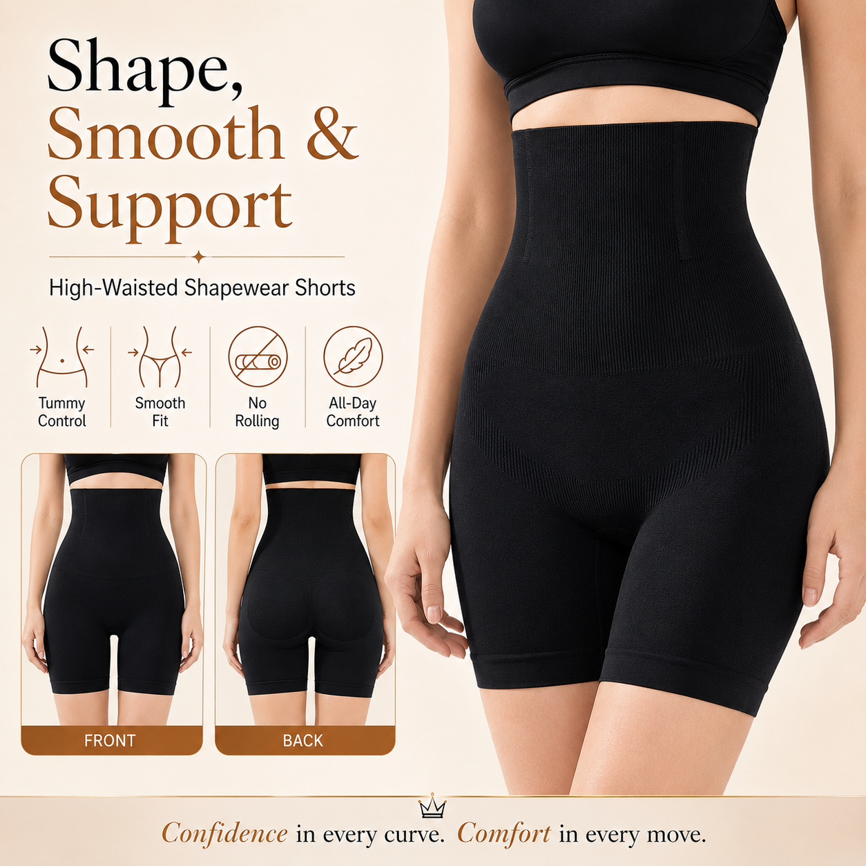 Women’s Tummy Control Thigh Slimming  Seamless  Body Shaper Shorts ( Pack Of 2 )