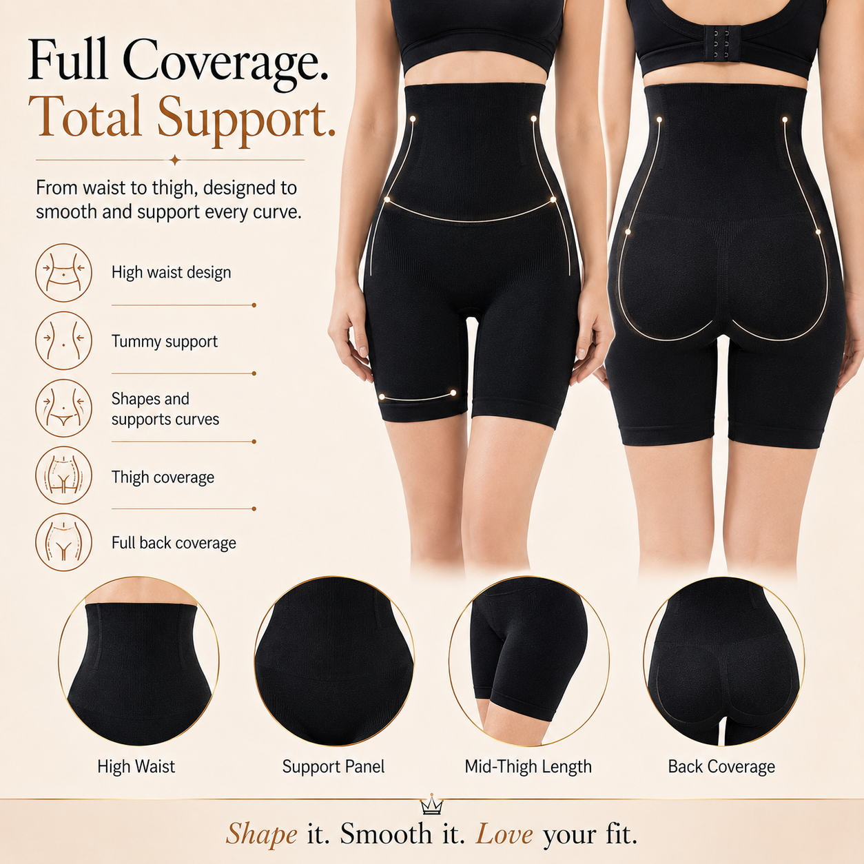 Women’s Tummy Control Thigh Slimming  Seamless  Body Shaper Shorts ( Pack Of 2 )