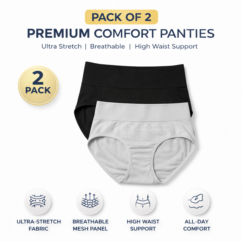 High-Waisted Tummy Support Underwear ( Grey ) Pack Of 2 – Cool & Comfee