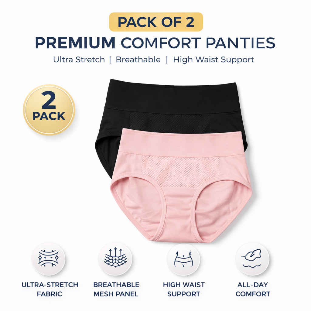 High-Waisted Tummy Support Underwear ( Pink ) Pack Of 2