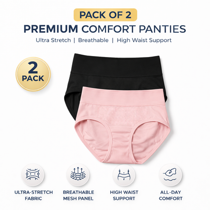 High-Waisted Tummy Support Underwear ( Pink ) Pack Of 2