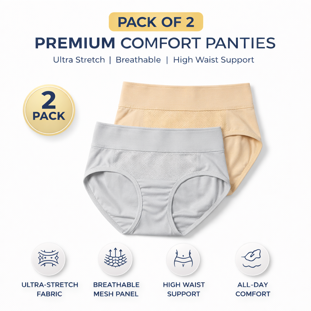 High-Waisted Tummy Support Underwear ( Grey ) Pack Of 2