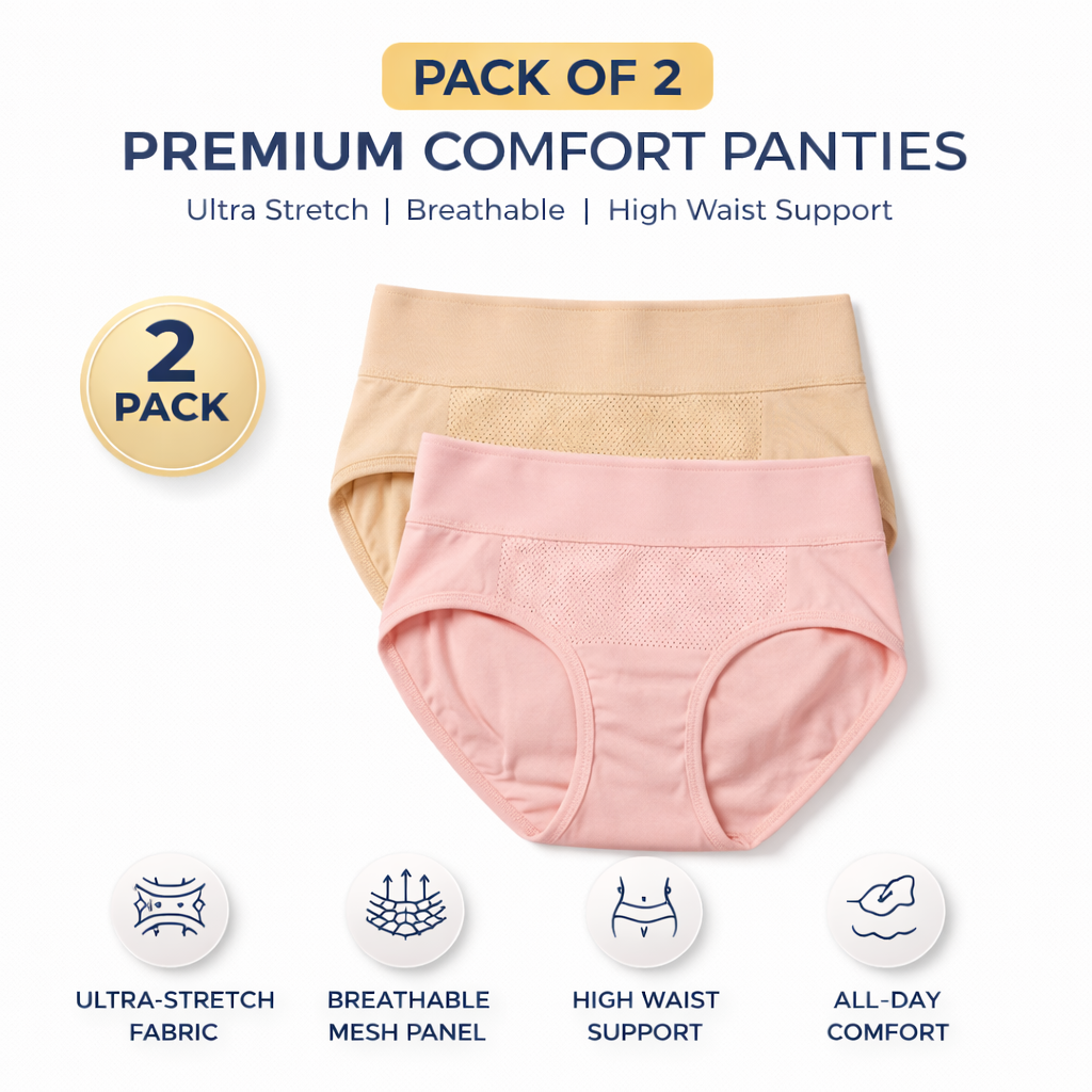 High-Waisted Tummy Support Underwear ( Pink ) Pack Of 2
